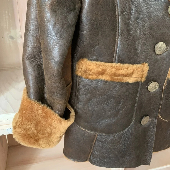 Brown Genuine Leather Shearling Jacket - Picture 7 of 12